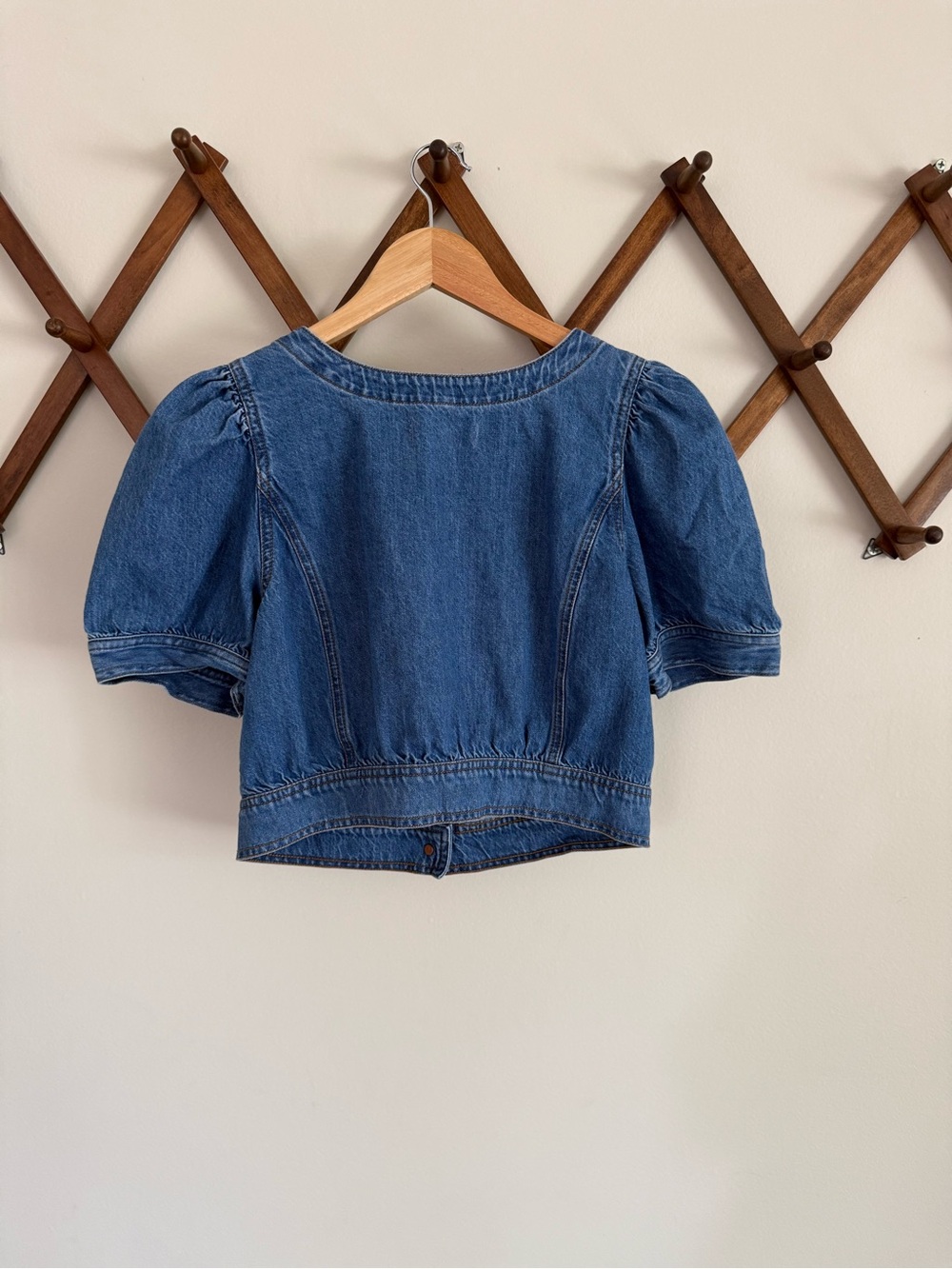 Madewell Blue Denim Puff-Sleeve Button-Front Blouse - Picture 3 of 5